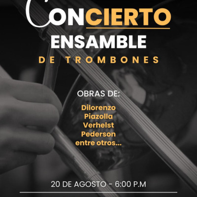 La Fundación Batuta Caldas invita a toda la comunidad a disfrutar del Concierto Ensamble de Trombones, un espacio donde la potencia y la calidez de los metales se unen para ofrecer una experiencia musical inolvidable.